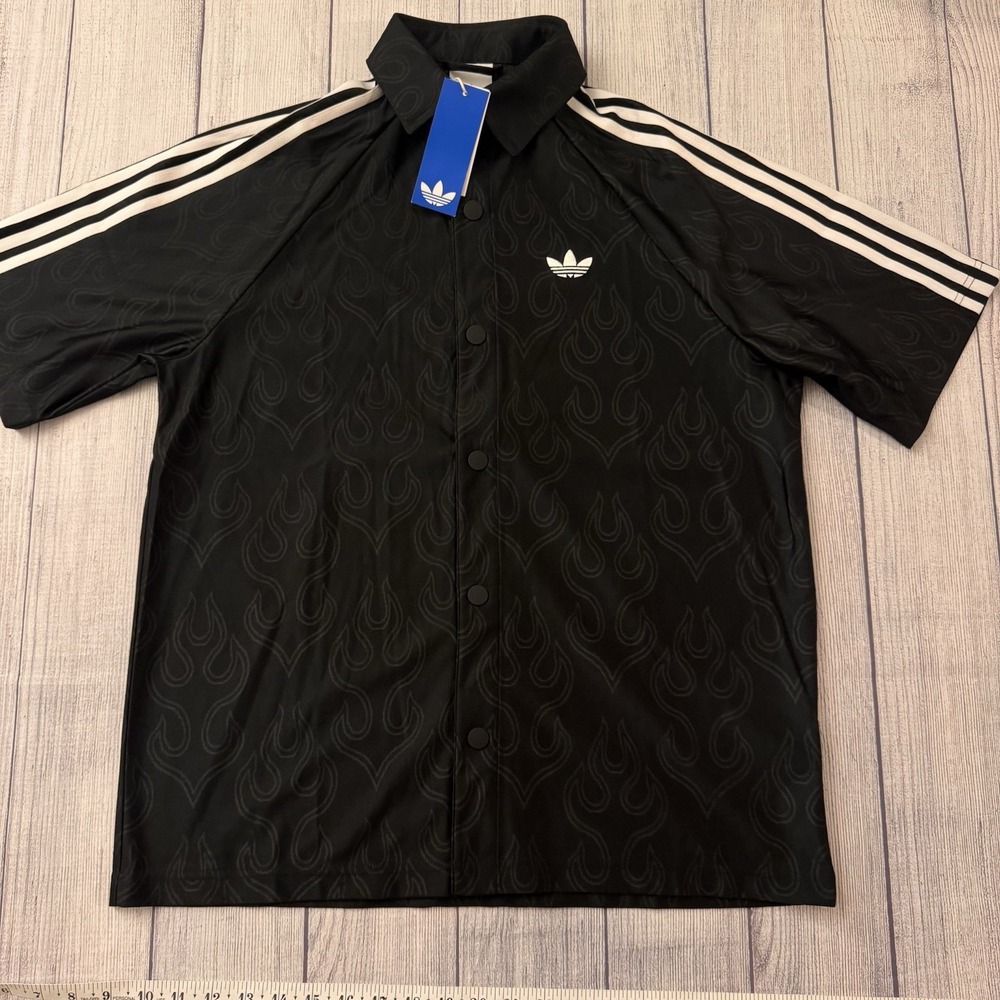 Adidas Originals Trefoil‎ Flame Jacquard Button Up Shirt Black Size Small NWT
